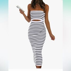 Black and White Striped Tube Dress